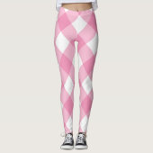 Roze en witte cheques Meisjesvrouw Leggin Leggings (Voorkant)