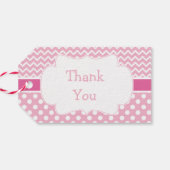 Roze en witte Chevron en Polka Dots Dank u Cadeaulabel (Achterkant Horizontaal)