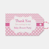 Roze en witte Chevron en Polka Dots Dank u Cadeaulabel (Voorkant (Horizontaal))
