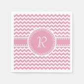  Roze en Witte Chevron Gestreept Monogram Servetten (Voorkant)