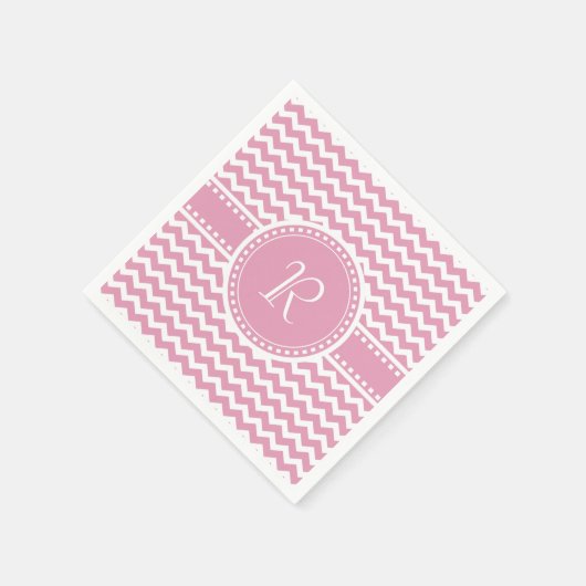  Roze en Witte Chevron Gestreept Monogram Servetten (Hoek)