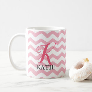 Roze en witte Chevron Monogram Mok