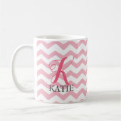 Roze en witte Chevron Monogram Mok (Links)