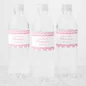 Roze en witte Chevron & Polka Dot Baby Waterfles Etiket (Flessen)