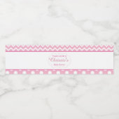 Roze en witte Chevron & Polka Dot Baby Waterfles Etiket (Enkel label)