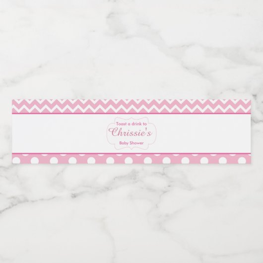 Roze en witte Chevron & Polka Dot Baby Waterfles Etiket (Enkel label)