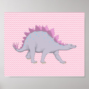 Roze en witte Chevron Stegosaurus Poster