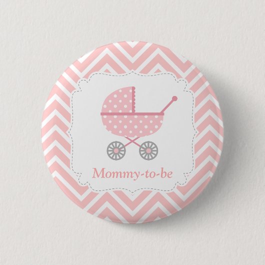 Roze en Witte Chevron Stroller Mama Ronde Button 5,7 Cm (Voorkant)