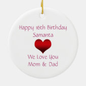 Roze en witte Chevron Sweet 16 Ornament (Achterkant)