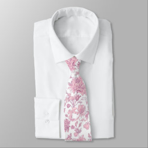 Roze en witte chinoiserie bloemmotief  stropdas