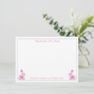 Roze en witte Chinoiserie Bunny Girl Baby Shower Bedankkaart