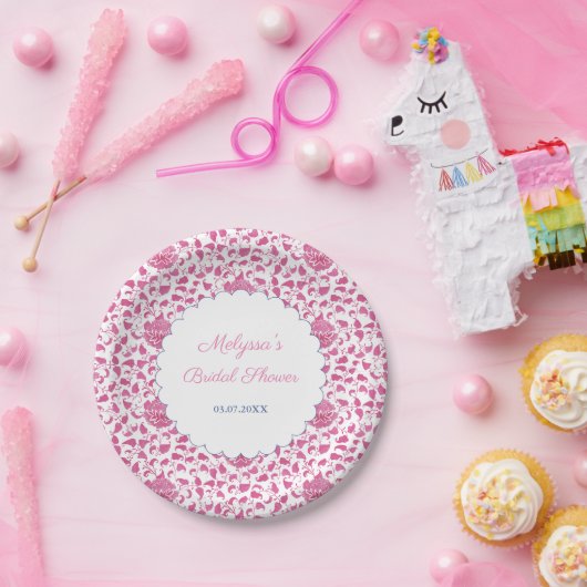 Roze en witte Chinoiserie Chic bruiloft douche Papieren Bordje (Feest)