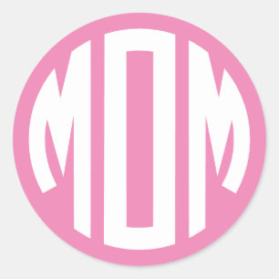 Roze en Witte Cirkel Monogram MOM Ronde Sticker