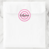 Roze en witte cirkels Donkere bruine naam Ronde Sticker (Tas)