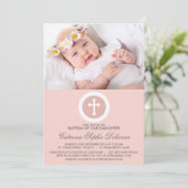 Roze en Witte Cross Baptisme Fotouitnodiging Kaart (Staand voorkant)