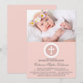 Roze en Witte Cross Baptisme Fotouitnodiging Kaart (Voorkant / Achterkant)