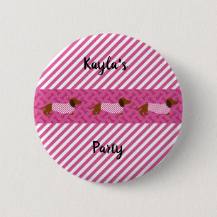 Roze en witte dachshund Button Pin