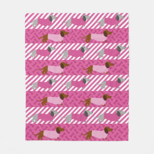 Roze en Witte Dachshund Vloerbedekking Fleece Deken