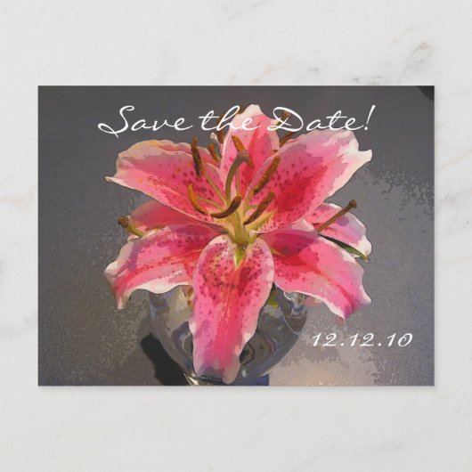 Roze en witte dag Lily - Sla de datum op Aankondigingskaart (Achterkant)