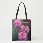 Roze en Witte Dahlia Flower, gepersonaliseerd Draagtas (Voorkant)