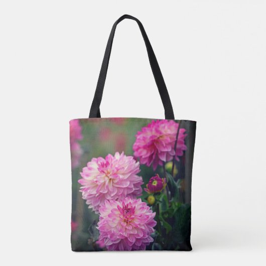 Roze en Witte Dahlia Flower, gepersonaliseerd Draagtas (Achterkant)