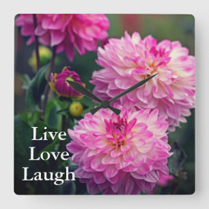 Roze en Witte Dahlia Motivatie Vierkante Klok