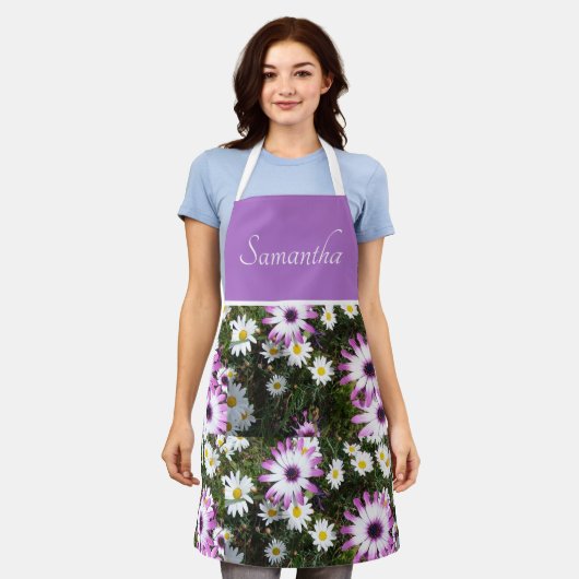Roze en Witte Daisy Daisies Flowers Floral Apron Schort (Gedragen)