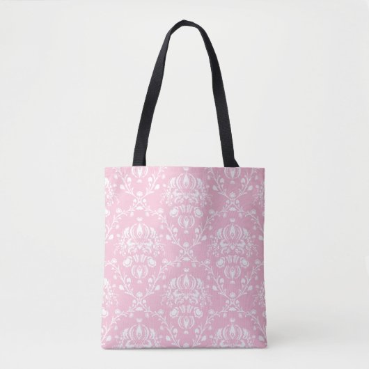 Roze en witte Damask Draagtas (Voorkant)