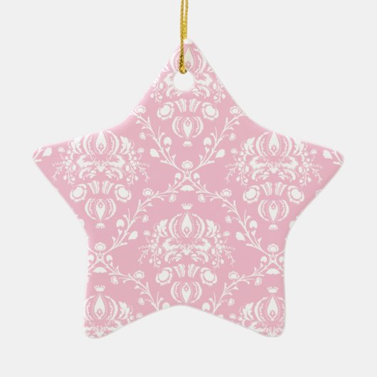 Roze en witte Damask Keramisch Ornament (Voorkant)