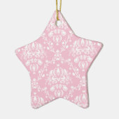 Roze en witte Damask Keramisch Ornament (Links)