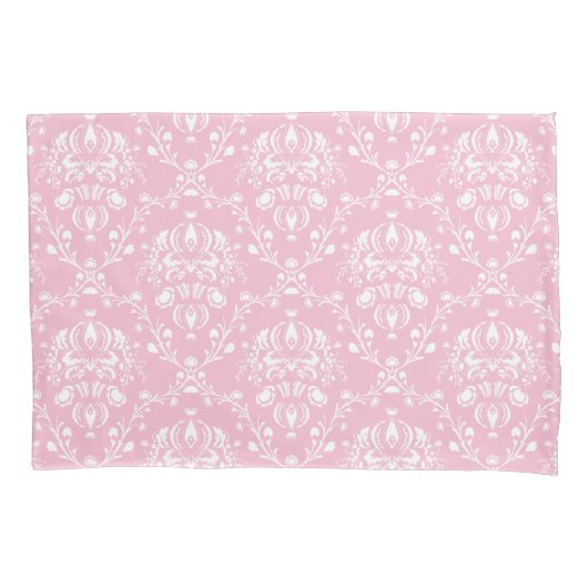 Roze en witte Damask Kussensloop (Voorkant-Links)