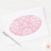 Roze en witte Damask Ovale Sticker (Envelop)