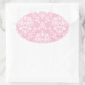 Roze en witte Damask Ovale Sticker (Tas)