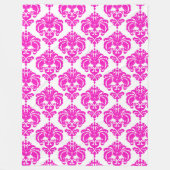 Roze en witte Damask Pattern Chic Elegant Trendy Fleece Deken (Voorkant)