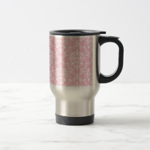 Roze en witte Damask Reisbeker