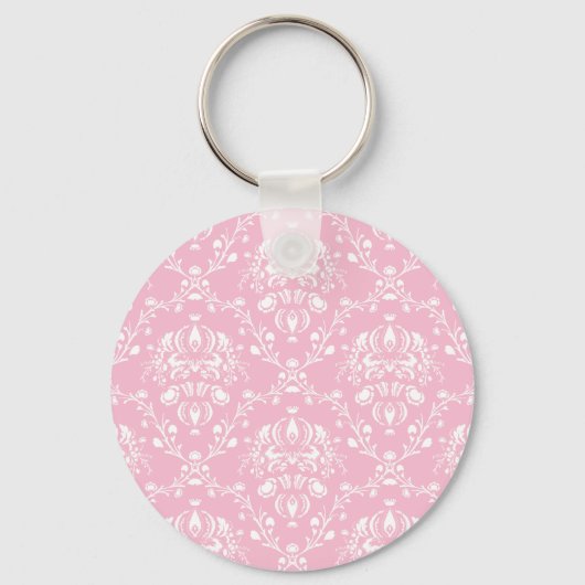 Roze en witte Damask Sleutelhanger (Voorkant)