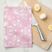 Roze en witte Damask Theedoek (Quarter Fold)