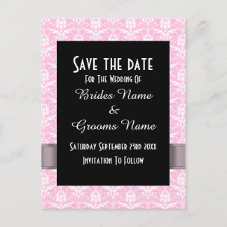 Roze en witte damast bewaren de datum aankondigingskaart