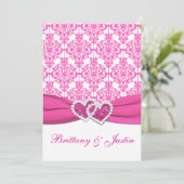 Roze en Witte Damast bruiloft uitnodiging 5x7 (Staand voorkant)