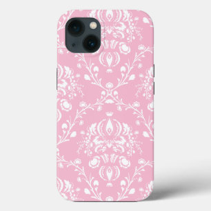 Roze en witte damast iPhone 13 hoesje