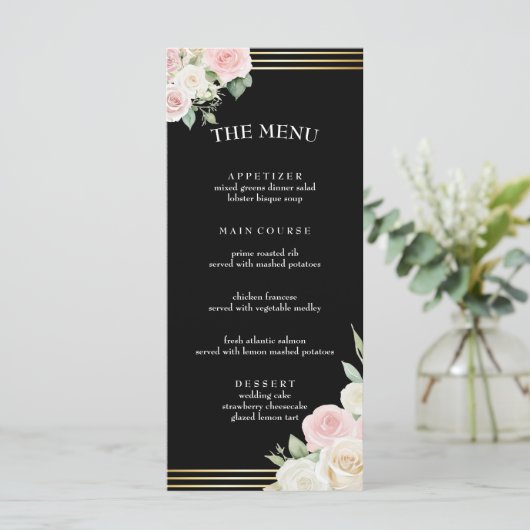 Roze en witte Dusky Blooms Flat Menu (Staand voorkant)
