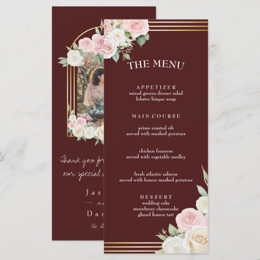 Roze en witte Dusky Blooms Flat Menu (Voorkant / Achterkant)