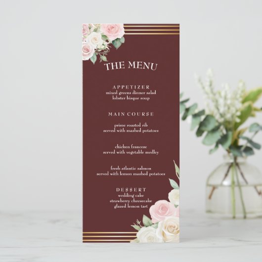 Roze en witte Dusky Blooms Flat Menu (Staand voorkant)