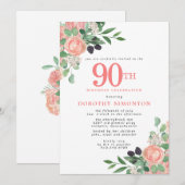 Roze en witte Floral 90e verjaardag Kaart (Voorkant / Achterkant)