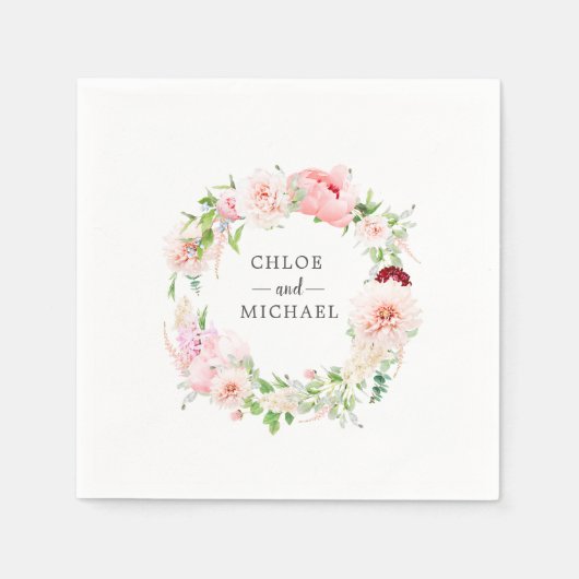 Roze en witte Floral Aangepaste bruiloft Servet (Voorkant)