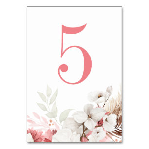 Roze en witte Floral Boho Elegant Table Number Kaart