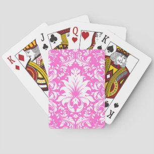 Roze en witte  Floral Damaskers Pokerkaarten