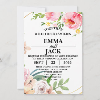 Roze en Witte Floral Greenery Wedding Invitation Kaart