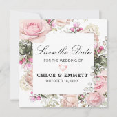 Roze en Witte Floral sparen de Datum Kaart (Voorkant)