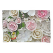 Roze en witte florale afdruk kussensloop (Voorkant)